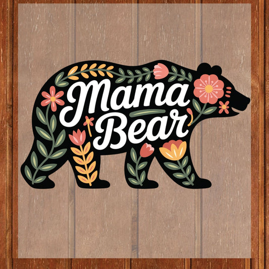 Mama Bear DTF Transfer Ready to Press Floral Folk Art Mother's Day Gift for Mom Flower Silhouette UV Sticker Prints Apparel
