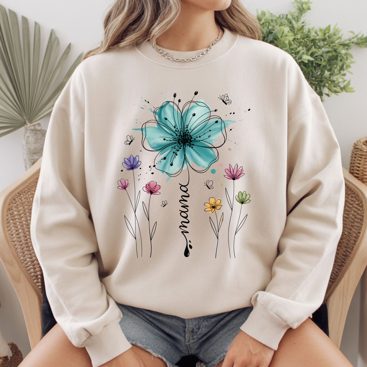 Mama Comfort Colors T Shirt Watercolor Floral Youth Tee Butterfly Garden Children Sweatshirt Mother's Day Kids Apparel Flower Graphic Gift