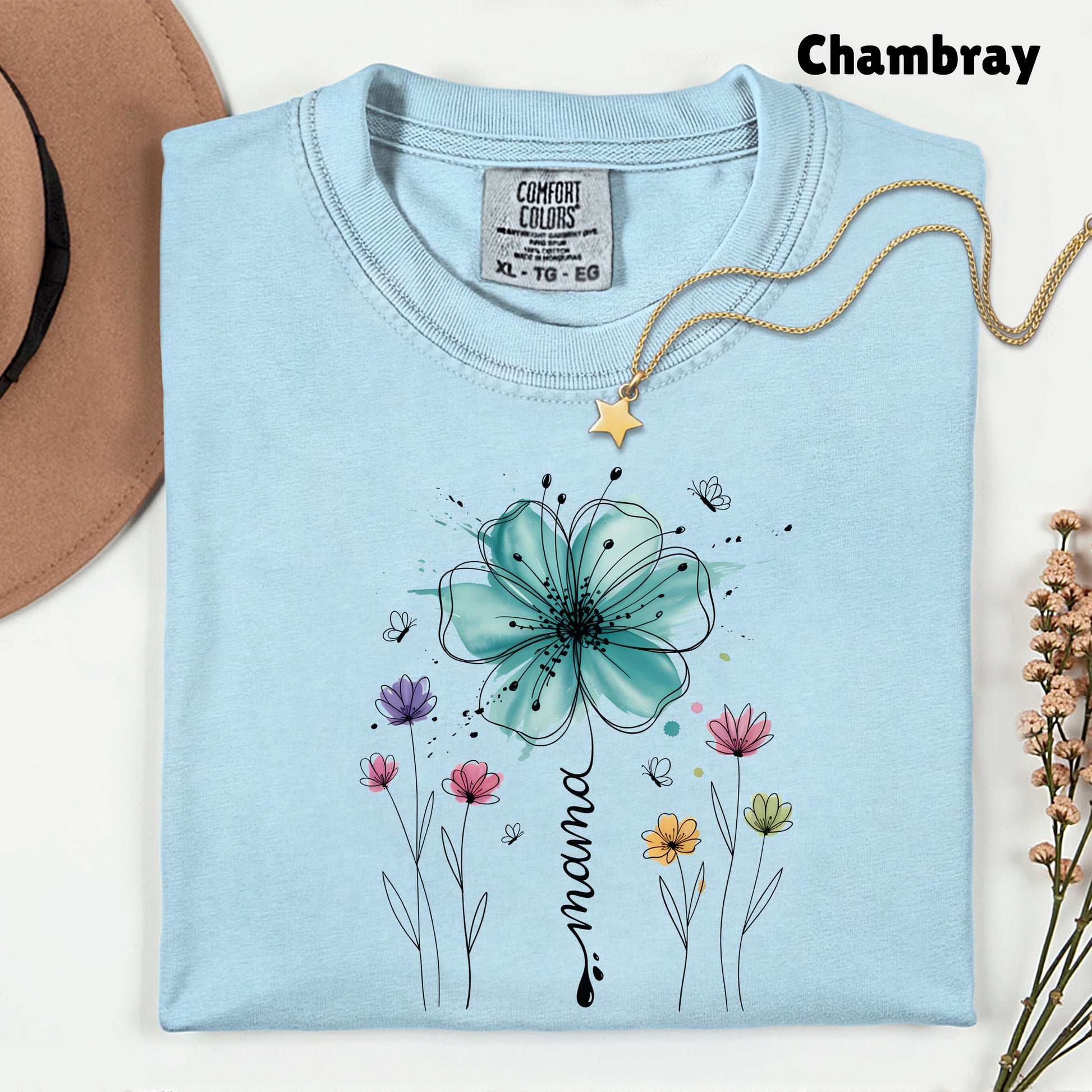 Mama Comfort Colors T Shirt Watercolor Floral Youth Tee Butterfly Garden Children Sweatshirt Mother's Day Kids Apparel Flower Graphic Gift