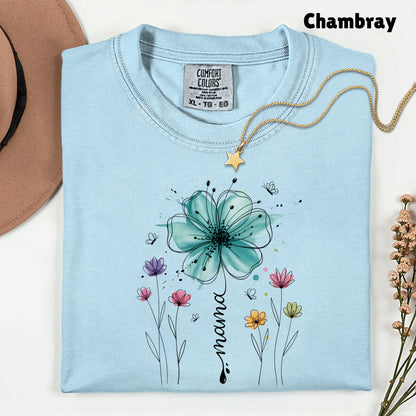 Mama Comfort Colors T Shirt Watercolor Floral Youth Tee Butterfly Garden Children Sweatshirt Mother's Day Kids Apparel Flower Graphic Gift
