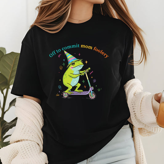 Mama Frog Sweatshirt, Off to Commit Mom Foolery Crewneck Funny Frog Scooter Sweater, Pregnancy Announcement Shirts From Husband