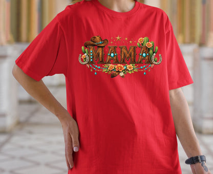 Mama Western T Shirt Adult Youth Toddler Baby Cowboy Hat Turquoise Leather Graphic Tee Floral Cactus Horseshoe Retro Rodeo Country Mother Gift