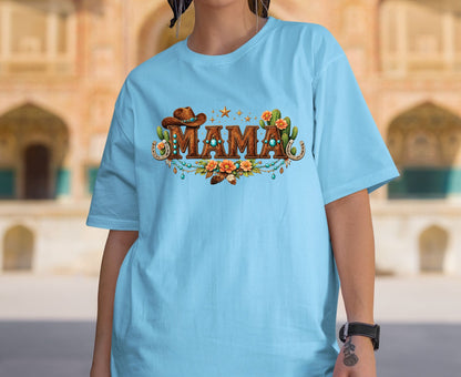 Mama Western T Shirt Adult Youth Toddler Baby Cowboy Hat Turquoise Leather Graphic Tee Floral Cactus Horseshoe Retro Rodeo Country Mother Gift