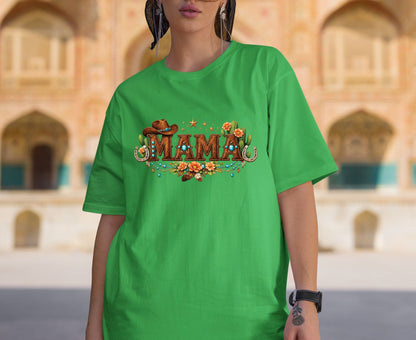 Mama Western T Shirt Adult Youth Toddler Baby Cowboy Hat Turquoise Leather Graphic Tee Floral Cactus Horseshoe Retro Rodeo Country Mother Gift
