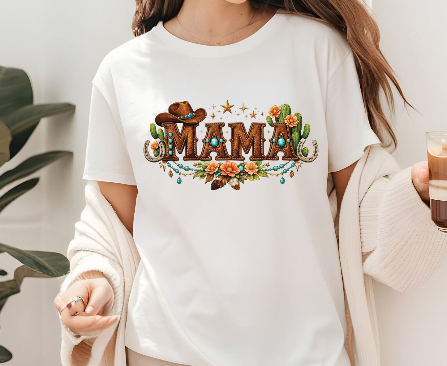 Mama Western T Shirt Adult Youth Toddler Baby Cowboy Hat Turquoise Leather Graphic Tee Floral Cactus Horseshoe Retro Rodeo Country Mother Gift