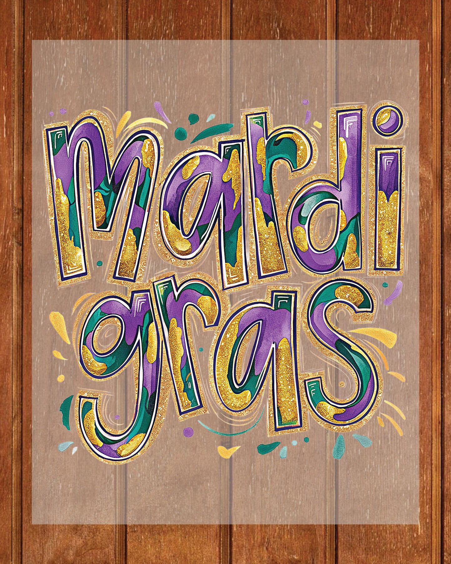 Mardi Gras Parade DTF Transfer Sheet Ready to Press Purple Green Gold