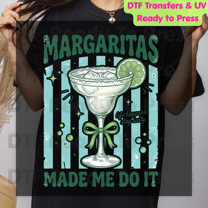 Margaritas Made Me Do It Life Happens Stay Salty DTF Transfer Ready to Press Retro Coquette Bow Cocktail Heat Transfer for Shirts UV Sticker
