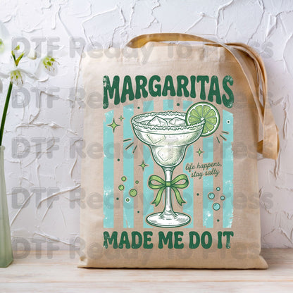 Margaritas Made Me Do It Life Happens Stay Salty DTF Transfer Ready to Press Retro Coquette Bow Cocktail Heat Transfer for Shirts UV Sticker