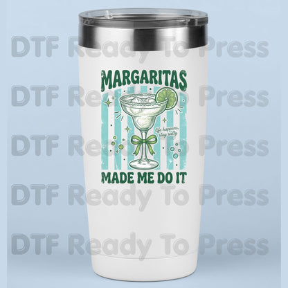 Margaritas Made Me Do It Life Happens Stay Salty DTF Transfer Ready to Press Retro Coquette Bow Cocktail Heat Transfer for Shirts UV Sticker