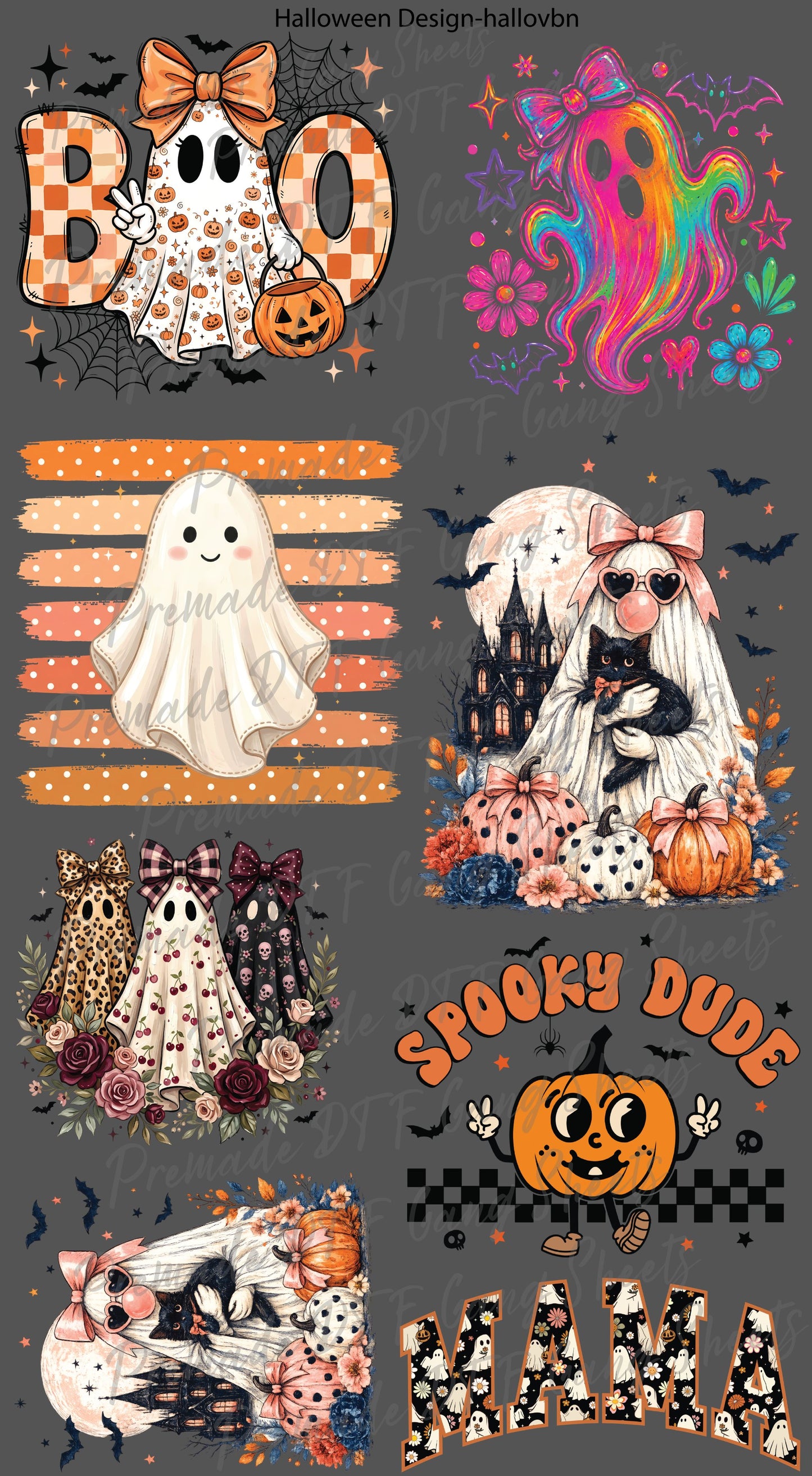 Halloween Premade Gang Sheet Ghost Pumpkin DTF Transfer ready to Press Retro Spooky Season Heat Transfer For Shirts Holiday Gifts