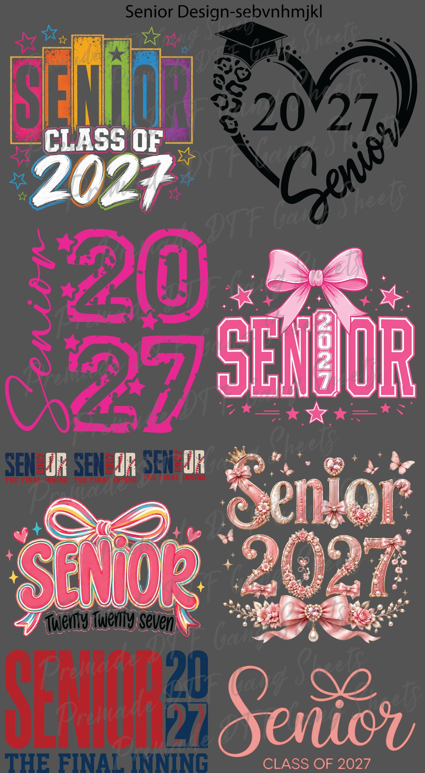 Senior Class Of 2027 Premade DTF Gang Sheet Graduation Class of 2k27 DTF Transfer Ready to Press Trendy Senior Heat Transfer For Shirts