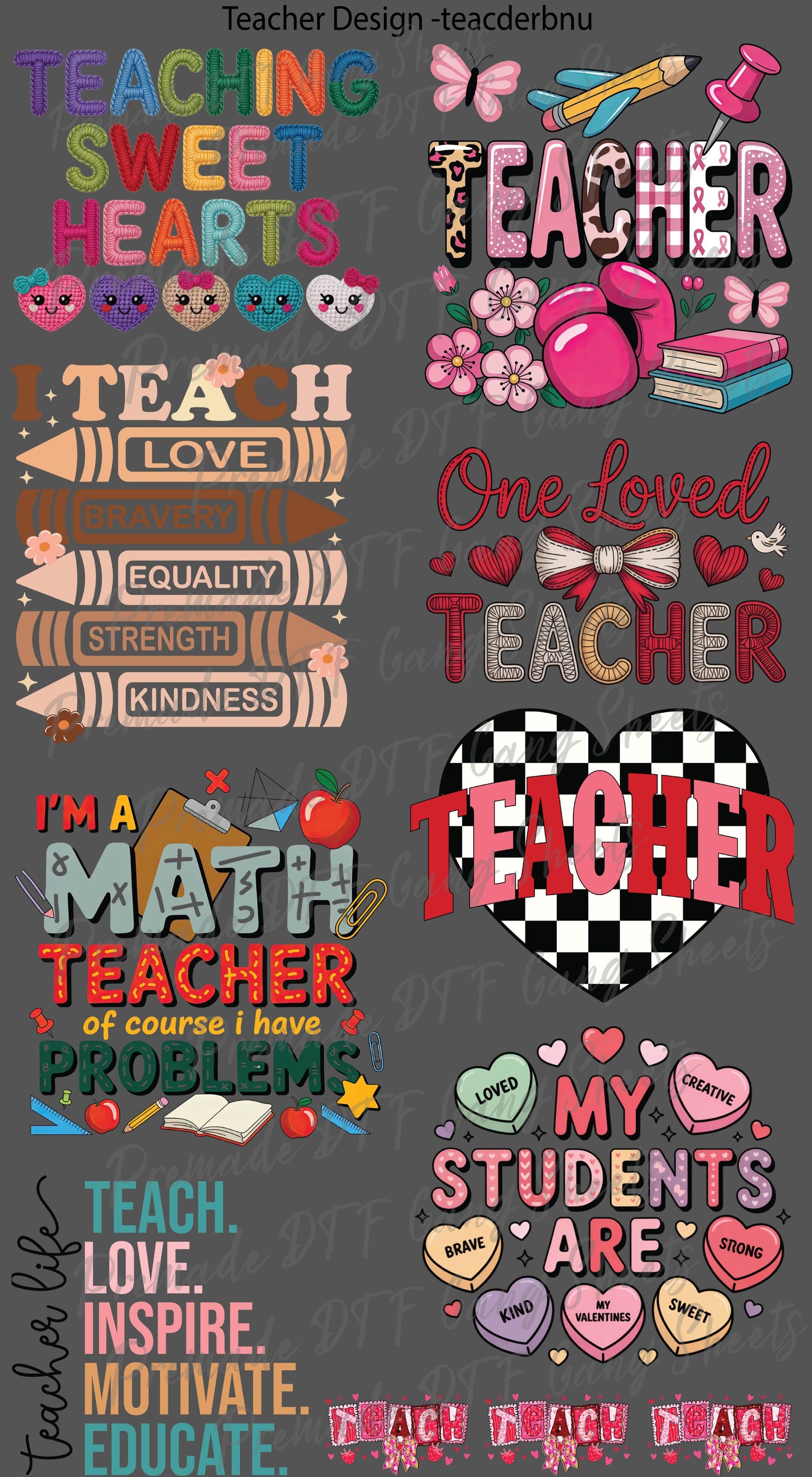 Teacher Premade Gang Sheet Teacher DTF Transfer Ready to Press Designs Teach Heat Transfer For Shirts Teacher Life Gifts