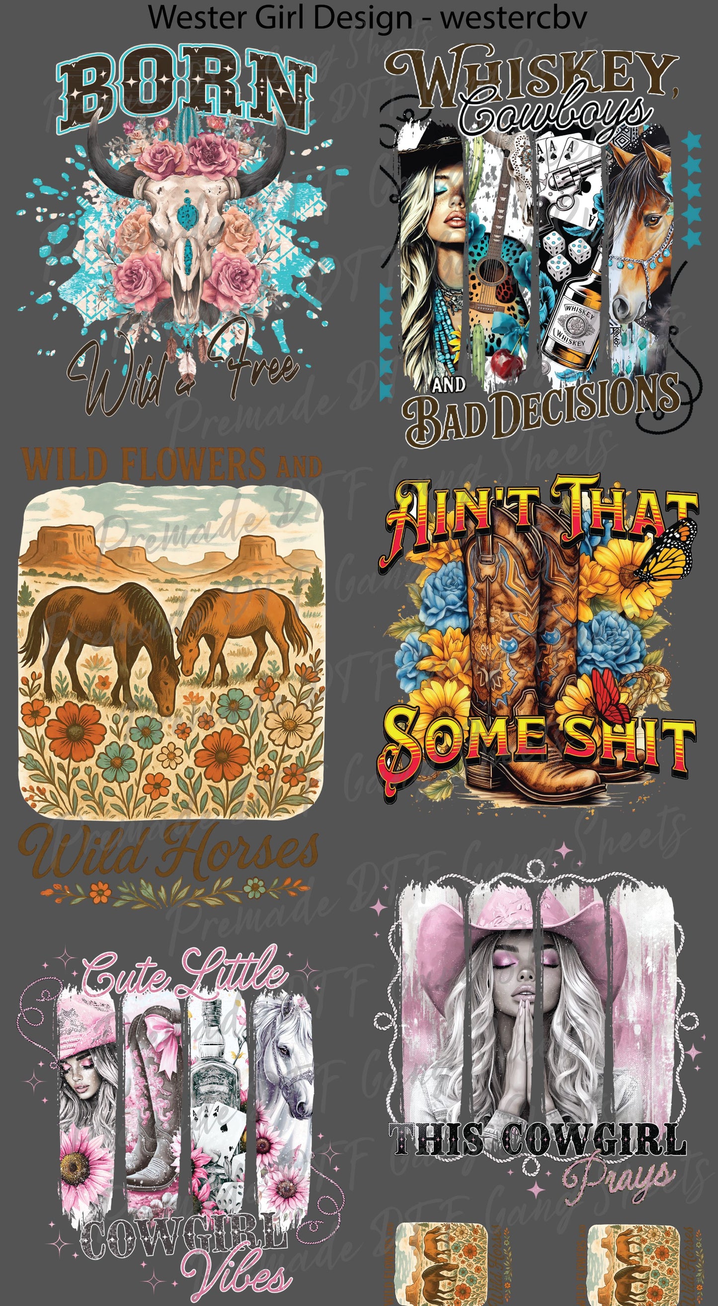 Western Girl Premade Gang Sheet Cowgirl DTF Transfer ready to Press Western Theme Girls Heat Transfer for Shirts