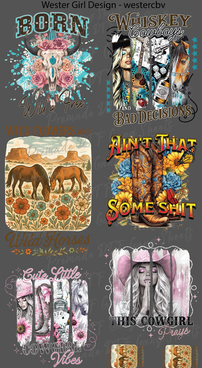 Western Girl Premade Gang Sheet Cowgirl DTF Transfer ready to Press Western Theme Girls Heat Transfer for Shirts