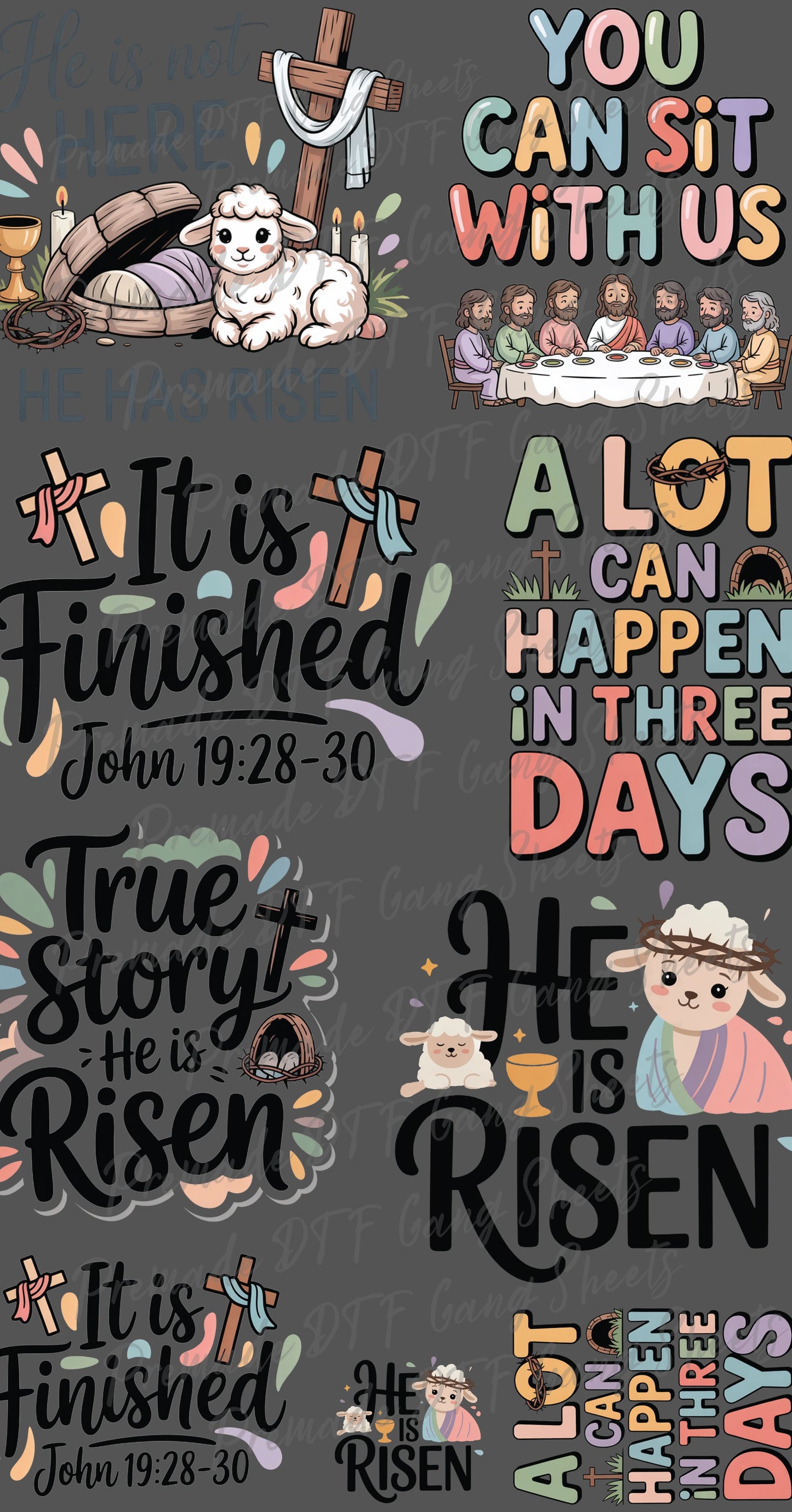 Easter Premade Gang Sheet Christian Easter DTF Gang Sheet Bunny Character Ready For Press Bible Verse Heat Transfer Gang Sheets