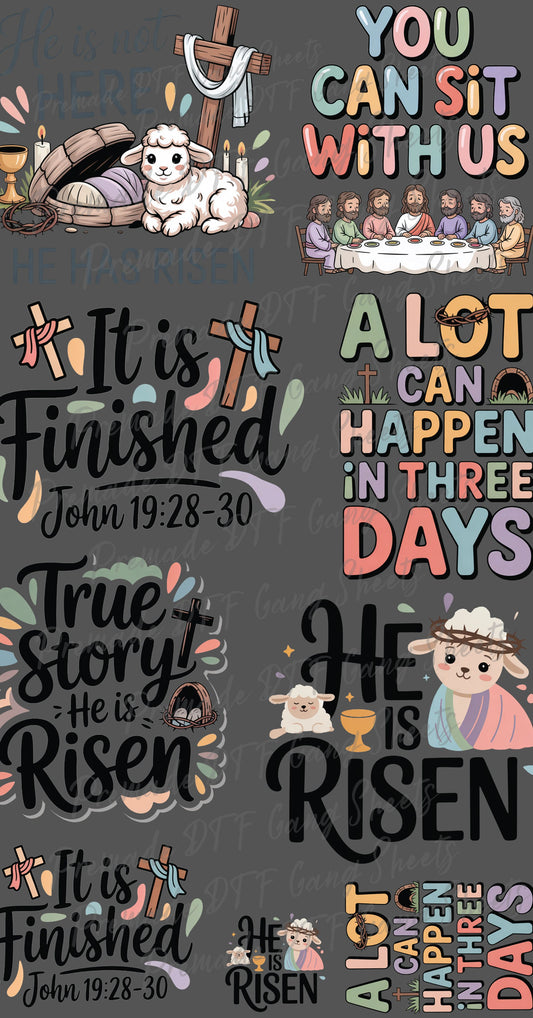 Easter Premade Gang Sheet Christian Easter DTF Gang Sheet Bunny Character Ready For Press Bible Verse Heat Transfer Gang Sheets