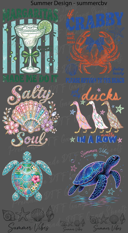 Summer Premade Gang Sheet Beach Theme DTF Transfer ready to Press Salty Soul Crabby Heat Transfer for Shirts