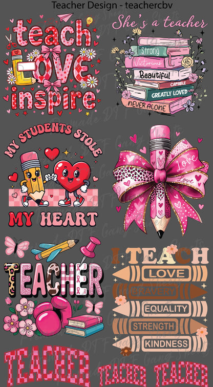 Teacher Premade Gang Sheet School Teacher DTF Transfer ready to Press Teach Love Inspire Heat Transfer for Shirts