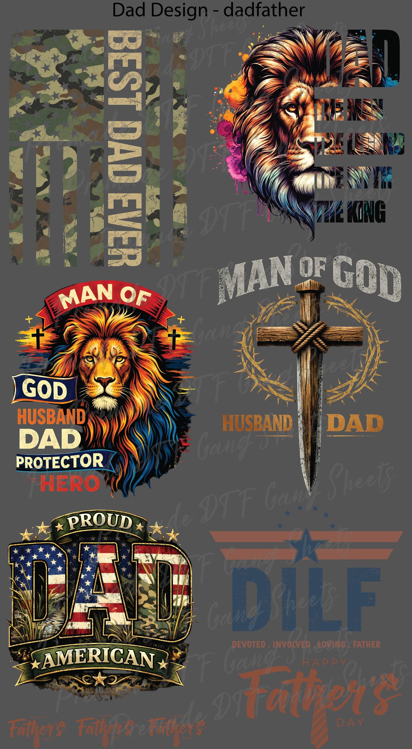 Dad Premade Gang Sheet Father's Day DTF Transfer ready to Press Man of God American Daddy Heat Transfer for Shirts