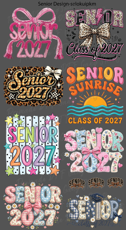 Senior 2027 DTF Gang Sheet Senior Sunrise Premade DTF Transfer Ready to Press Leopard Bow Graduation Heat Transfer For Shirts Trendy