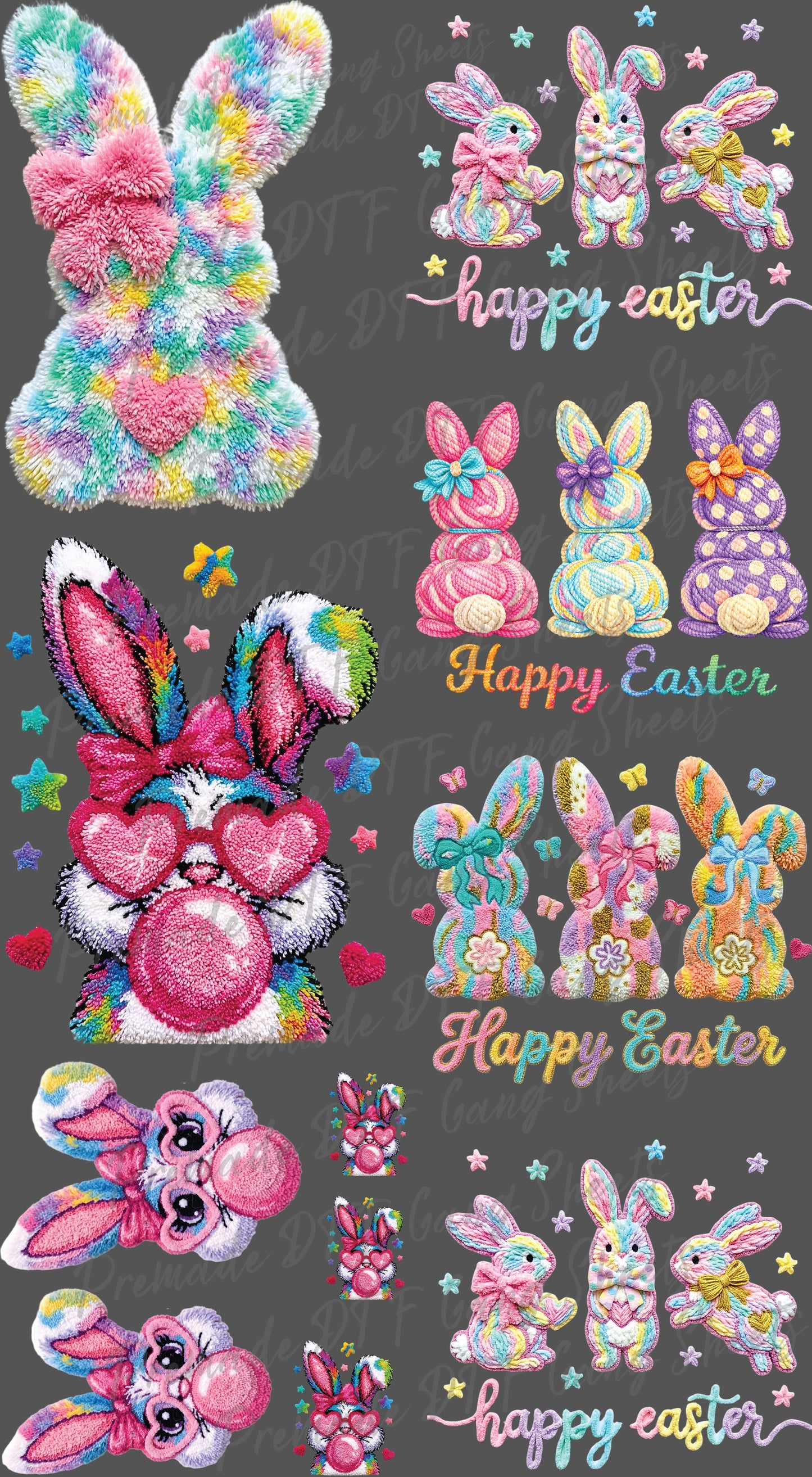 Easter Faux Yarn Printed Premade Gang Sheet Christian Easter DTF Gang Sheet Bunny Character Ready For Press Bible Verse Heat Transfer Gang