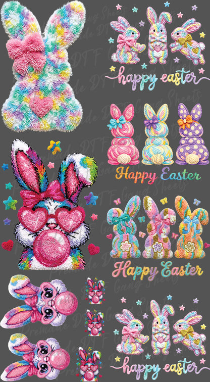 Easter Faux Yarn Printed Premade Gang Sheet Christian Easter DTF Gang Sheet Bunny Character Ready For Press Bible Verse Heat Transfer Gang