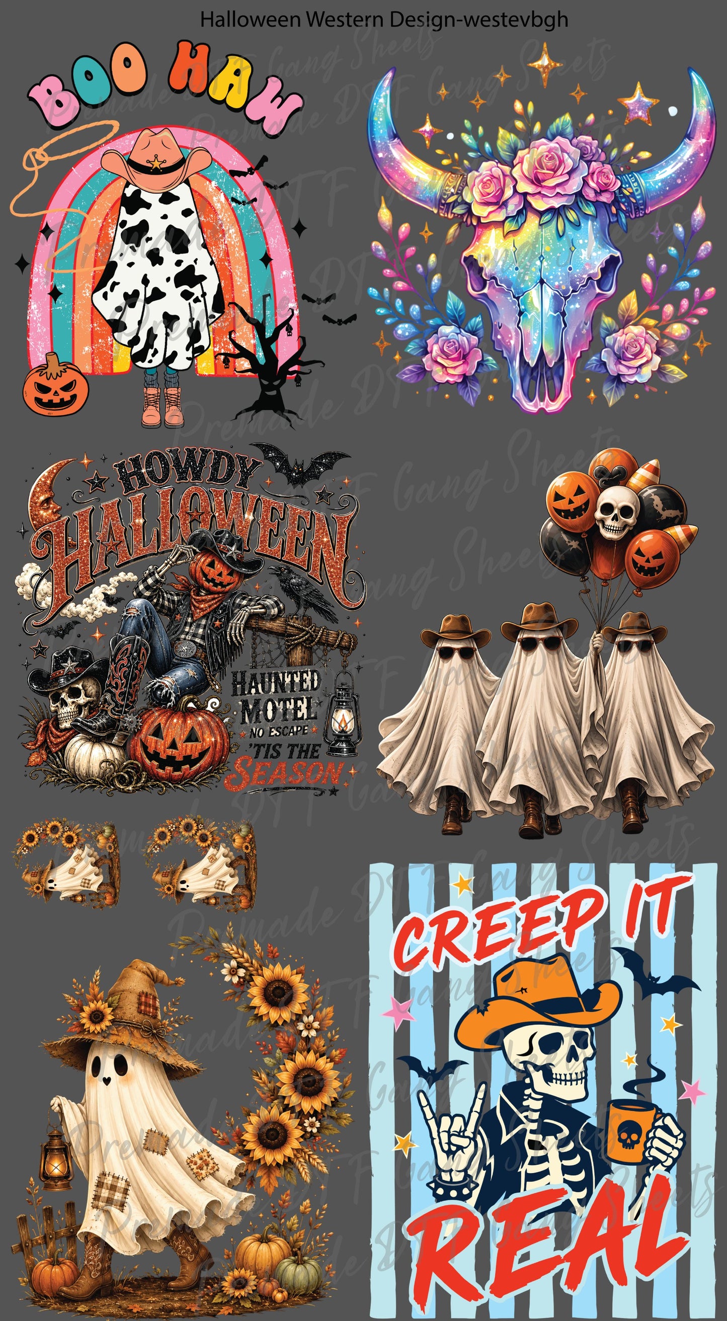 Western Halloween Premade Gang Sheet Vintage Halloween DTF Transfer ready to Press Retro Spooky Season Ghost Pumpkin Heat Transfer