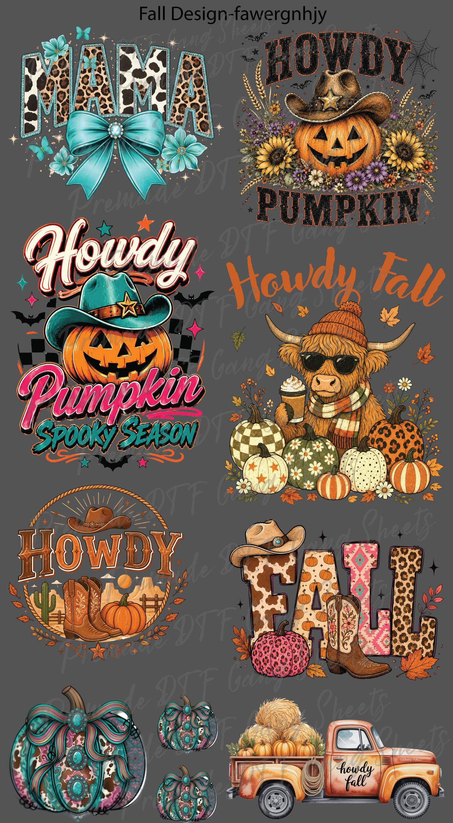 Western Fall DTF Gang Sheet Howdy Pumpkin DTF Transfer Ready to Press Cowboy Boot Highland Cow Autumn Season Heat Transfer For Shirts