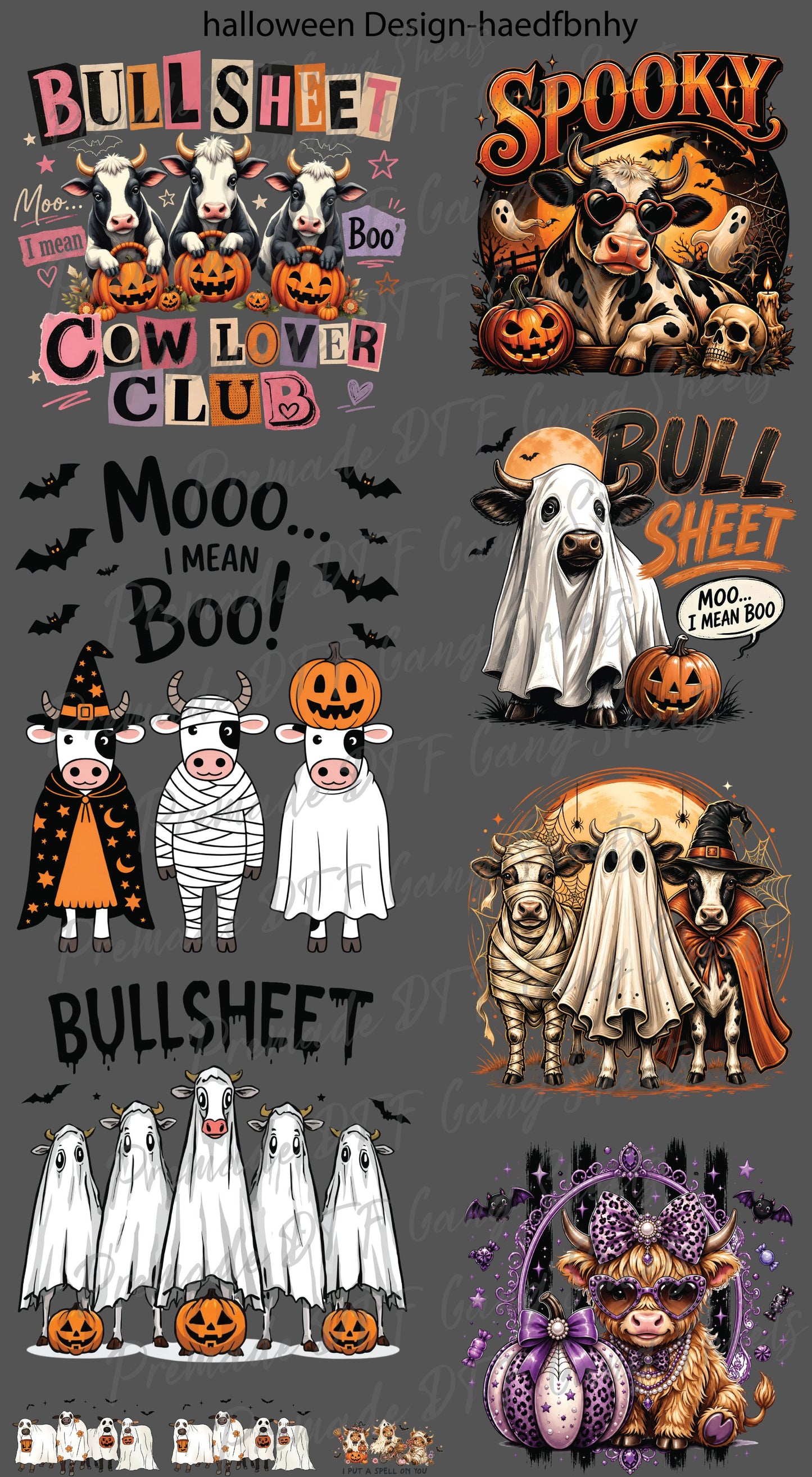 Halloween DTF Transfer Ready to Press Premade DTF Gang Sheet Spooky Ghost Cow Mooo I Mean Boo Funny Fall Heat Transfer For Shirts