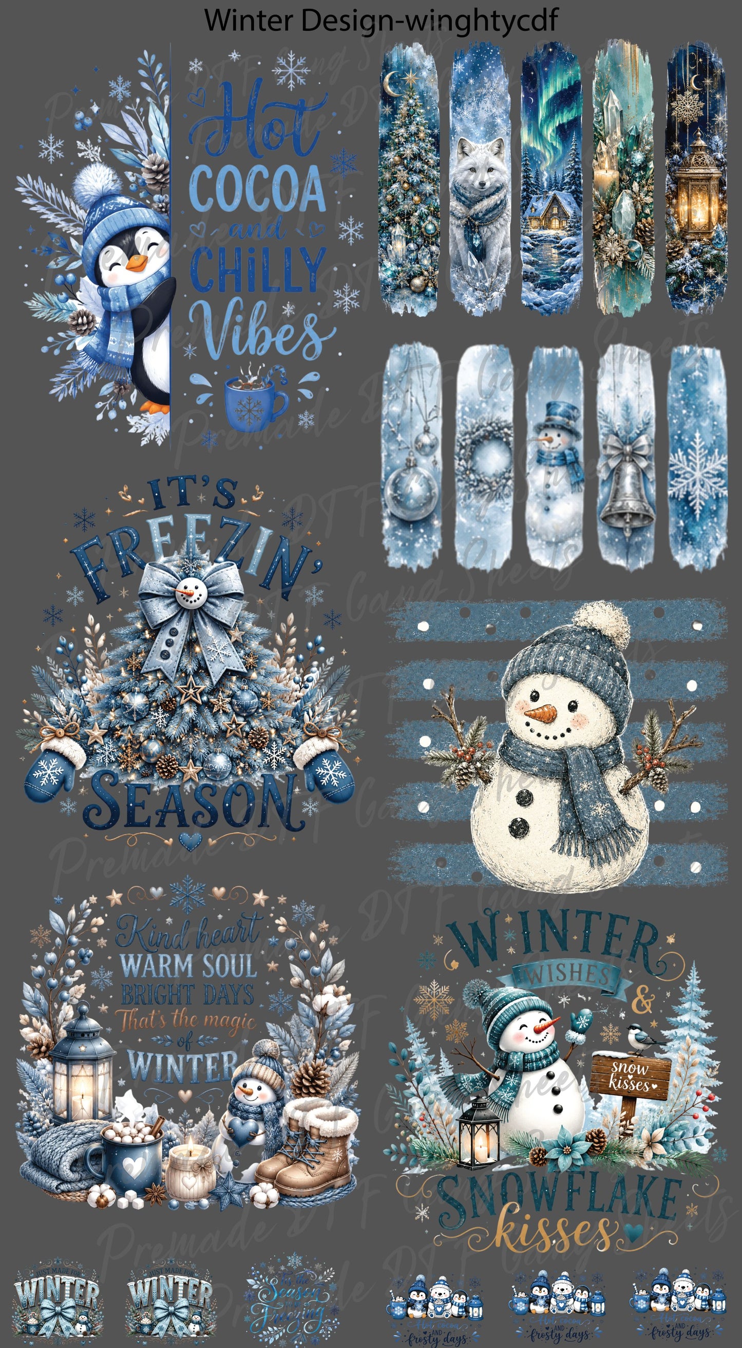 Winter DTF Transfer Ready to Press Premade DTF Gang Sheet Snowman Hot Cocoa Chilly Vibes Freezin Season Holiday Heat Transfer Shirts