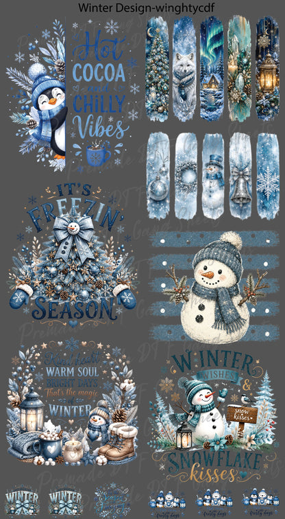 Winter DTF Transfer Ready to Press Premade DTF Gang Sheet Snowman Hot Cocoa Chilly Vibes Freezin Season Holiday Heat Transfer Shirts