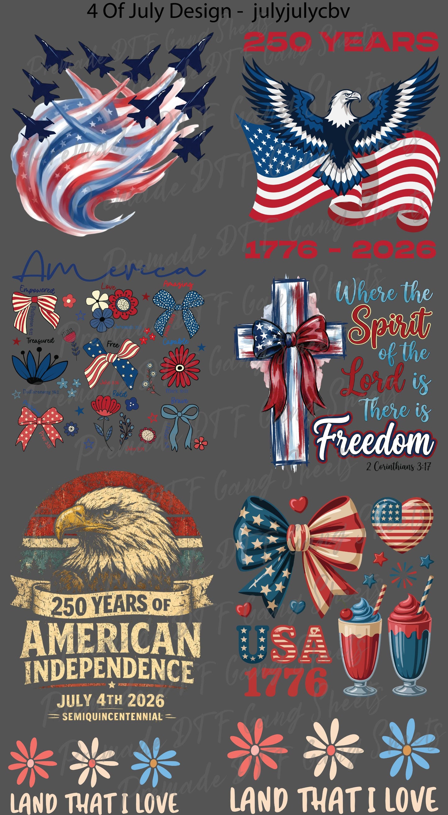 4th of July Premade Gang Sheet Retro America DTF Transfer ready to Press Memorial Day USA 250 Years Freedom Heat Transfer for Shirts