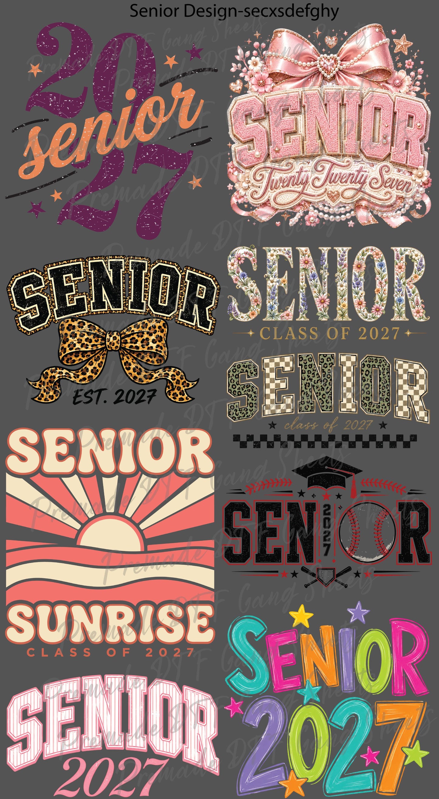 DTF Gang Sheet Senior Class of 2027 Premade Graduation DTF Transfer Ready to Press Class of 2k27 Heat Transfer Trendy Senior Shirt