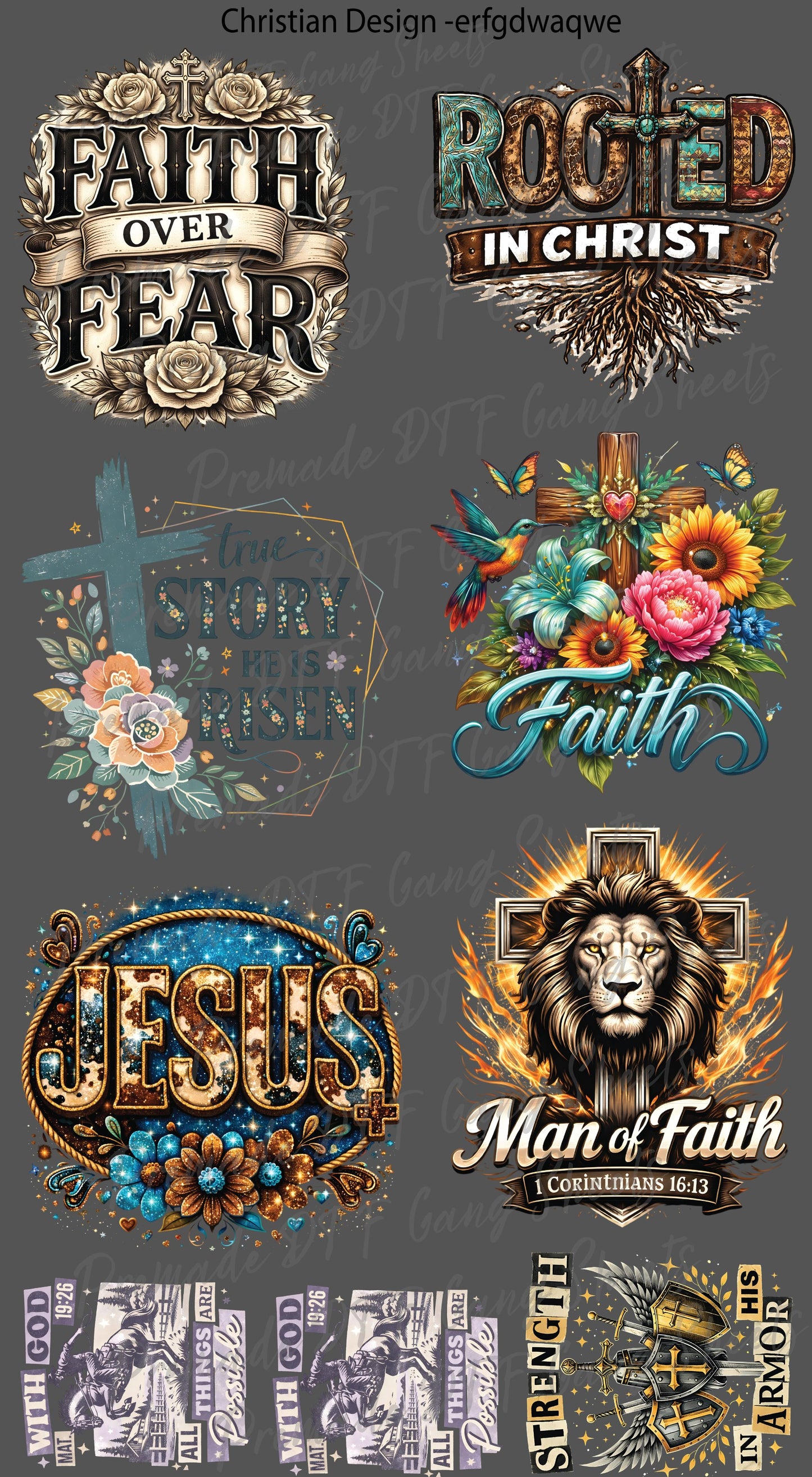 Christian DTF Gang Sheet Premade Religious Heat Transfer Jesus Faith Based Design Iron on Transfer Retro Gospel DTF Transfers