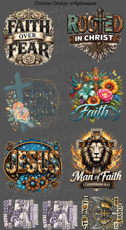 Christian DTF Gang Sheet Premade Religious Heat Transfer Jesus Faith Based Design Iron on Transfer Retro Gospel DTF Transfers