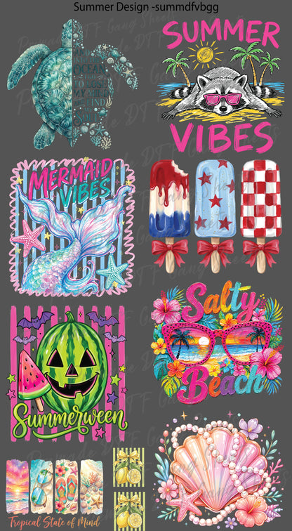 Summer Premade Gang Sheet Beach DTF Transfer Ready to Press Designs Holiday Season Summer Vibes Heat Transfer For Shirts