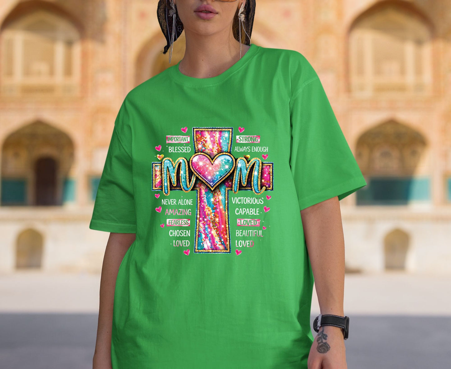 Mom Glitter Cross T Shirt Christian Motherhood Tee Religious Mom Gift Amazing Fearless Loved Shirt Faith Adult Youth Toddler Baby Church Outfit