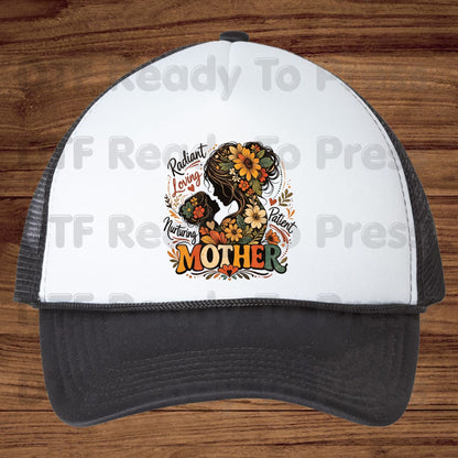 Mother Radiant Loving Nurturing Patient DTF Transfer Ready to Press Retro Floral Silhouette Heat Transfer for Shirts Mama UV Sticker Prints