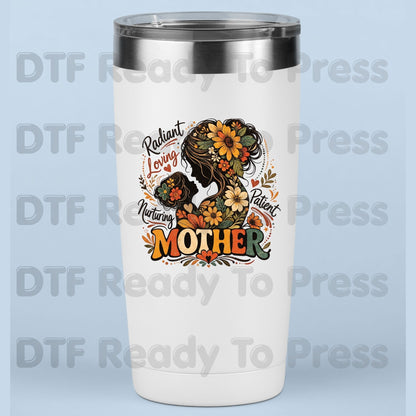 Mother Radiant Loving Nurturing Patient DTF Transfer Ready to Press Retro Floral Silhouette Heat Transfer for Shirts Mama UV Sticker Prints