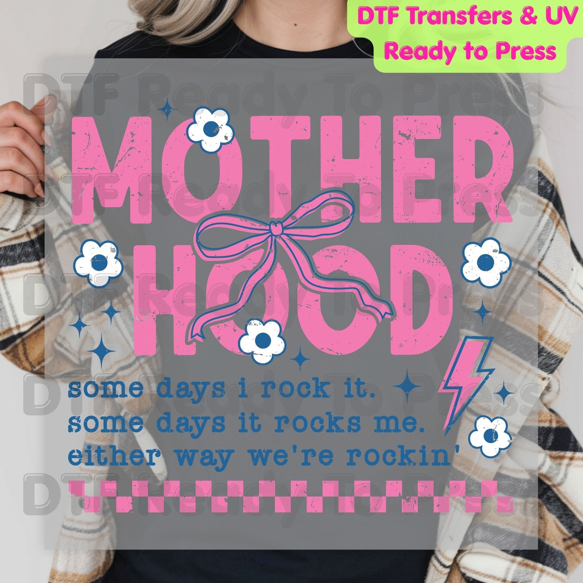 Motherhood Definition DTF Transfer Ready to Press Retro Floral Aesthetic Heat Transfer for Shirts Heart Flower Mother's Day UV Sticker Prints