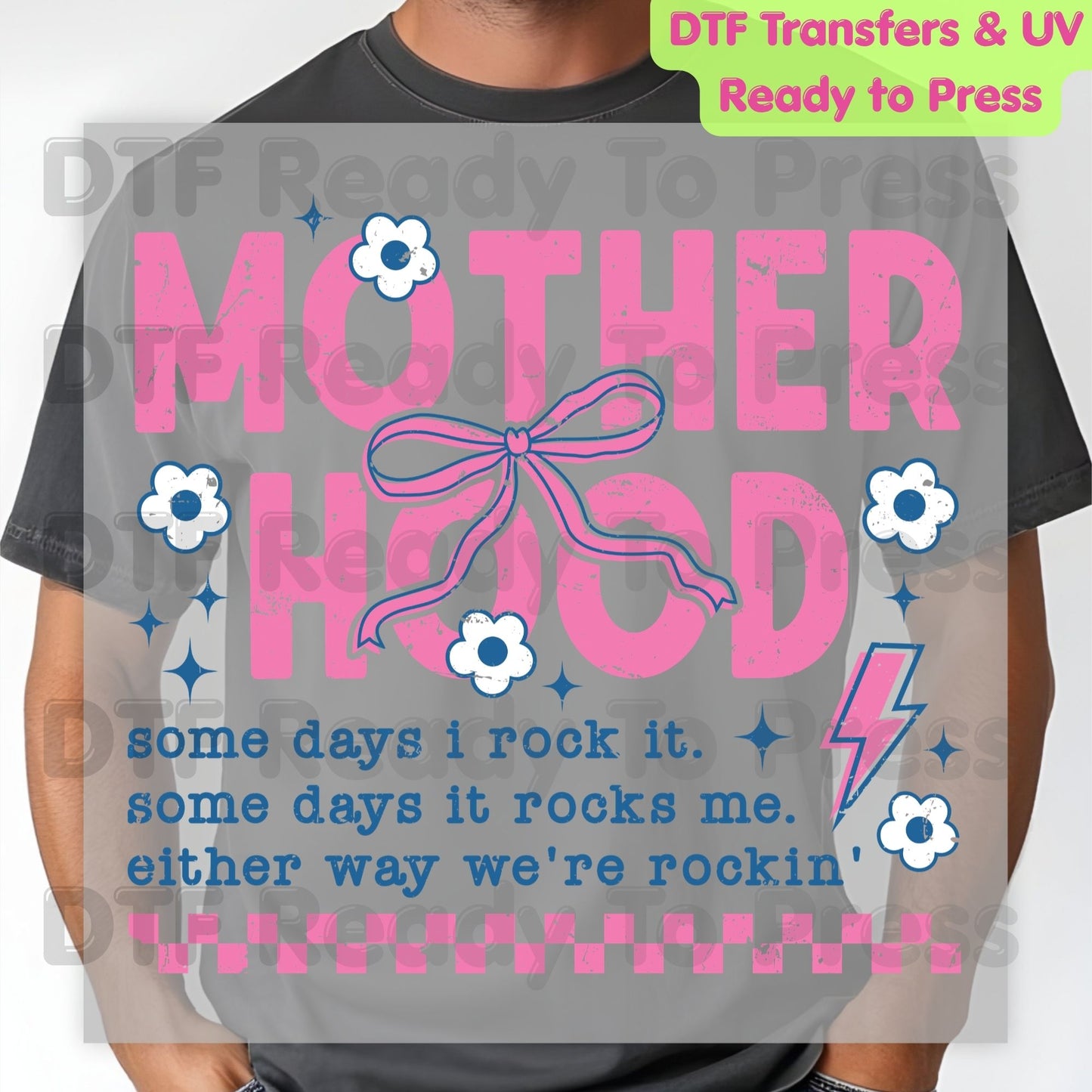 Motherhood Definition DTF Transfer Ready to Press Retro Floral Aesthetic Heat Transfer for Shirts Heart Flower Mother's Day UV Sticker Prints