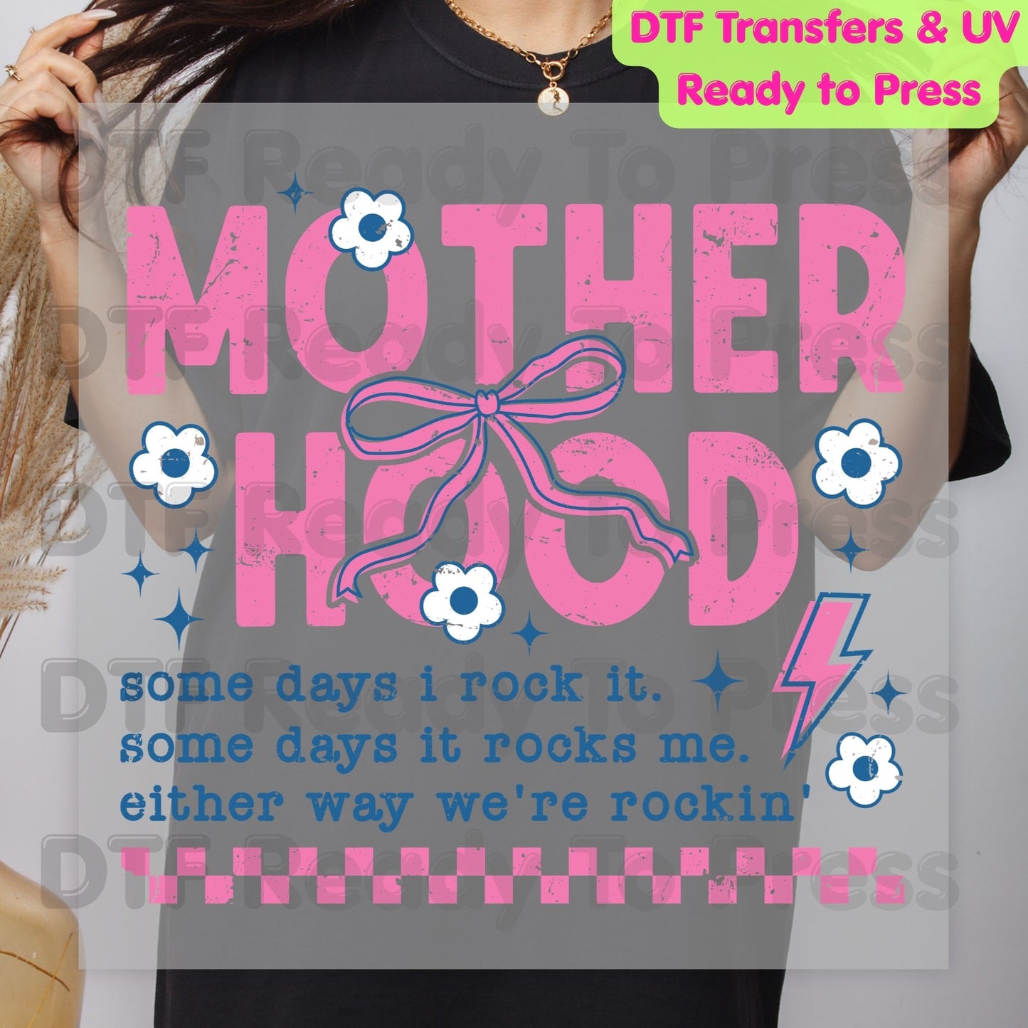 Motherhood Definition DTF Transfer Ready to Press Retro Floral Aesthetic Heat Transfer for Shirts Heart Flower Mother's Day UV Sticker Prints