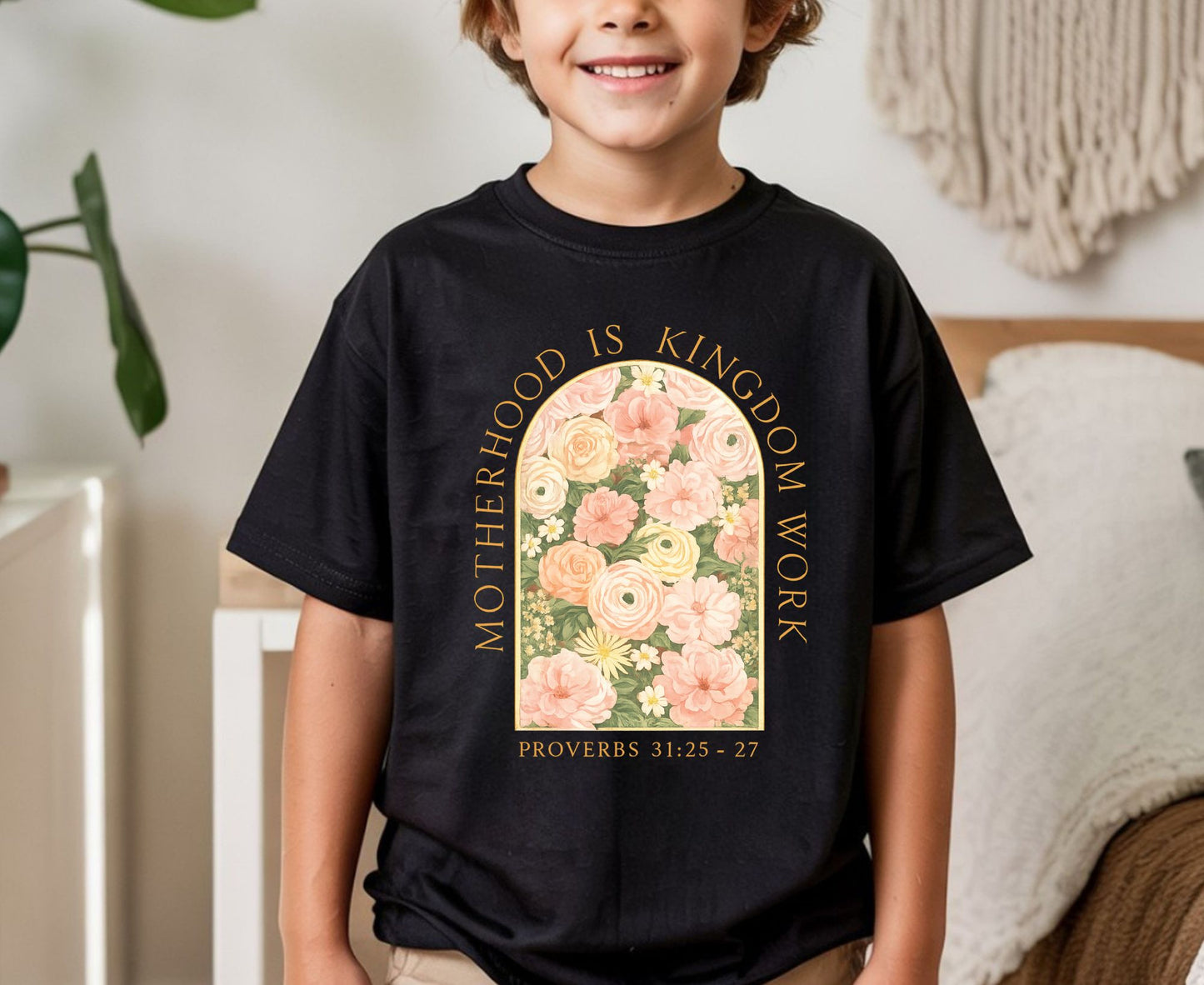 Motherhood Is Kingdom Work T Shirt Proverbs 31 Christian Mom Tee Floral Faith Shirt Adult Youth Toddler Baby Religious Mother's Day Gift