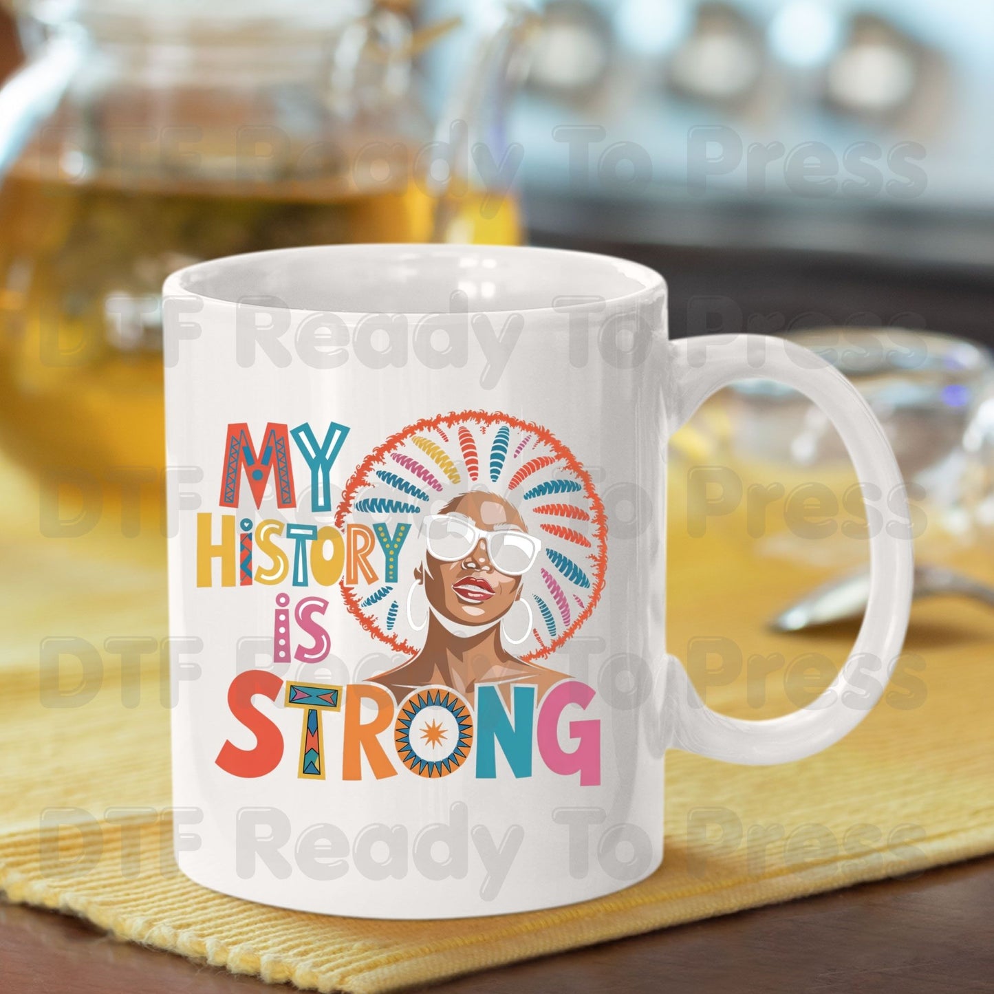 My History is Strong DTF Transfer Ready to Press Black Woman Afro Sunglasses Heat Transfer for Shirts African American UV Sticker Prints