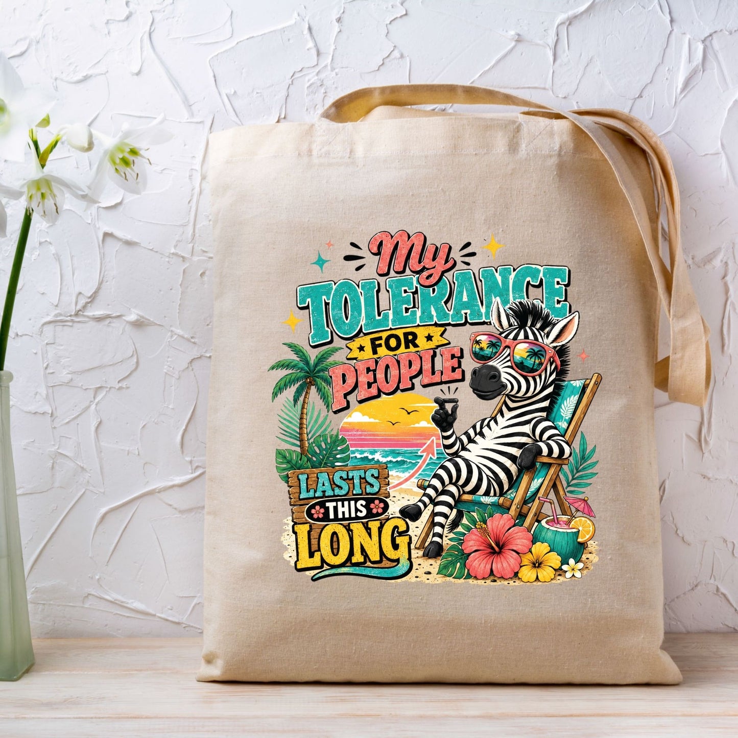 My Tolerance For People Lasts This Long Retro Zebra DTF Transfer Ready to Press Funny Summer UV DTF Sticker Sarcastic Beach Heat Transfer for Shirts