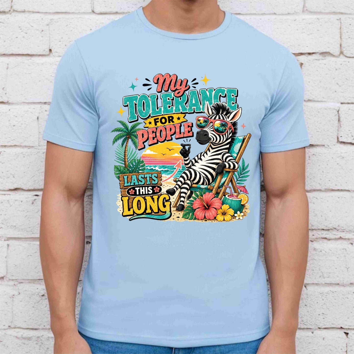 My Tolerance For People Lasts This Long Retro Zebra DTF Transfer Ready to Press Funny Summer UV DTF Sticker Sarcastic Beach Heat Transfer for Shirts