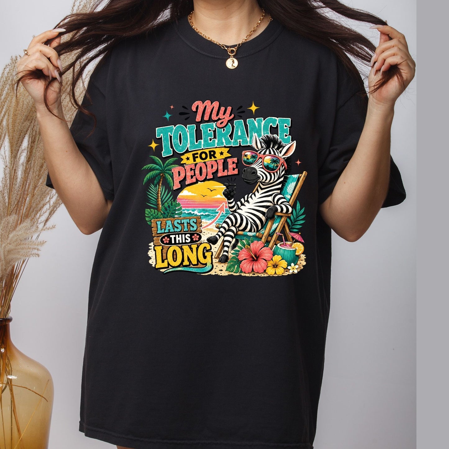 My Tolerance For People Lasts This Long Retro Zebra DTF Transfer Ready to Press Funny Summer UV DTF Sticker Sarcastic Beach Heat Transfer for Shirts