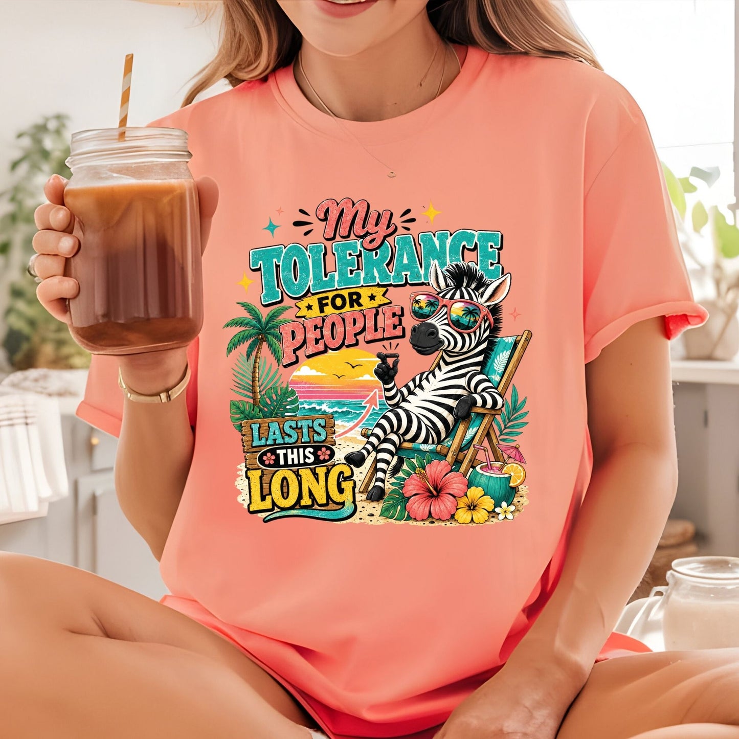 My Tolerance For People Lasts This Long Retro Zebra DTF Transfer Ready to Press Funny Summer UV DTF Sticker Sarcastic Beach Heat Transfer for Shirts