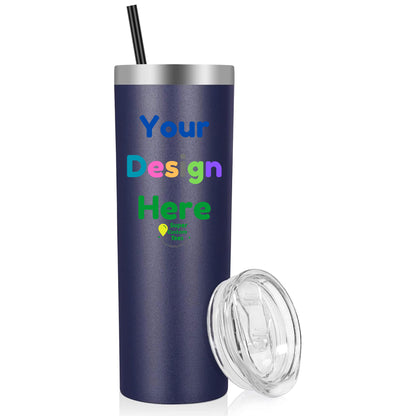 Custom Skinny Tumbler Insulated Stainless Steel Tumbler witth Lid and Straw - 20 oz