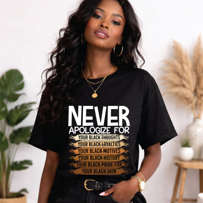 Never Apologize Black History Month T Shirts